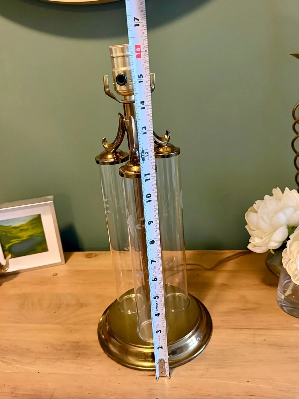 Princess House Heritage Empress Triple Column Brass Glass Lamp Base | Model 046